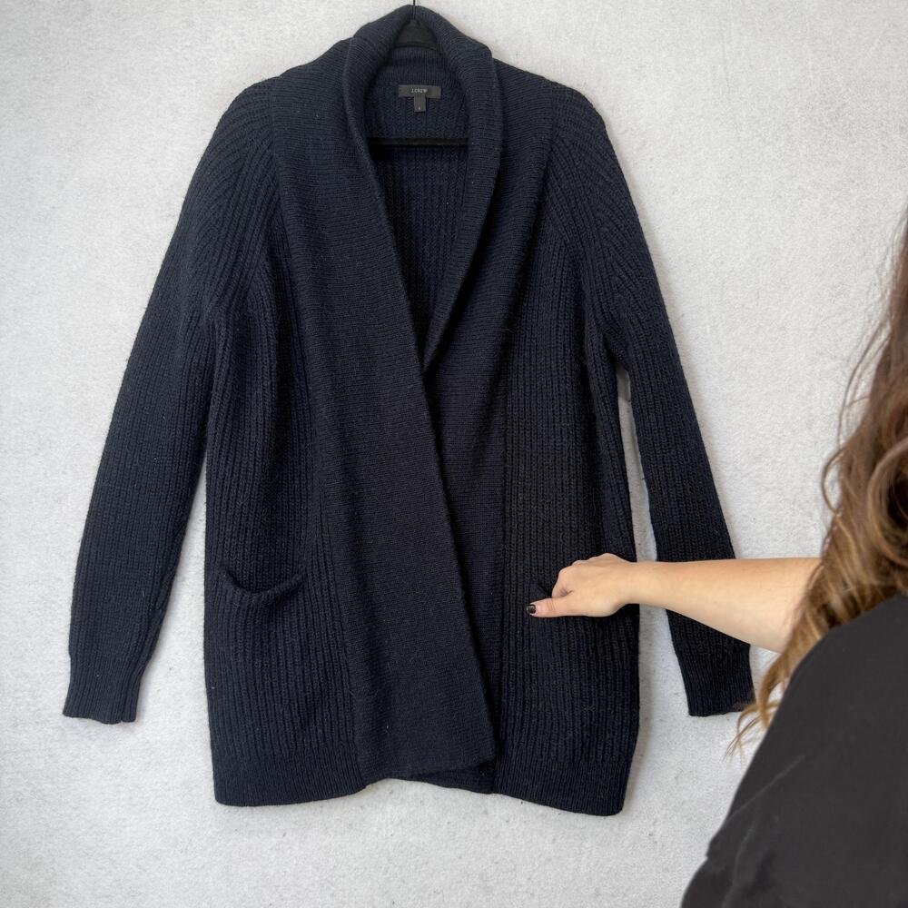 J Crew Cardigan Sweater Mens Large Blue Shawl Collar Open Front Knit Pockets - Picture 7 of 11